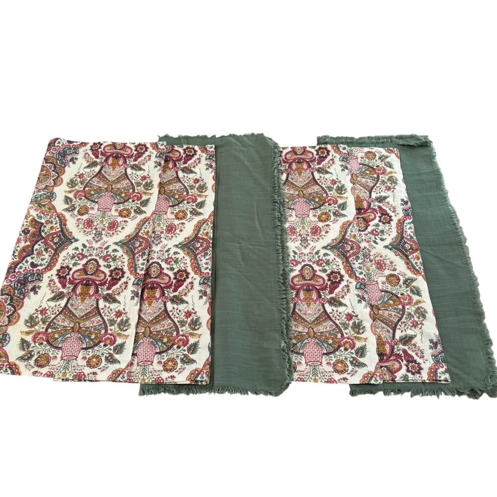 Set of 8 Boho Print Cotton Napkins World Market Sage Green